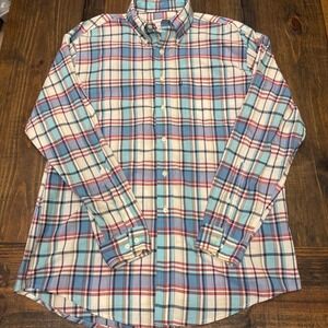 Brooks Brothers 346 Mens Large Long Sleeve Plaid Button Down‎ Shirt Blue Red